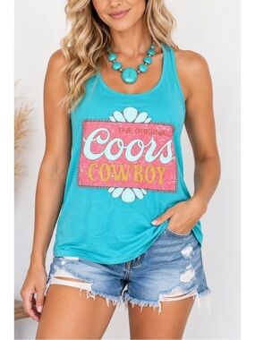 Keep it Gypsy blue & pink Coors tank top